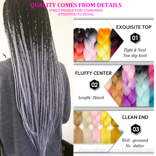Jumbo Braiding Hair Extensions For Women 24 Inches 100g 60 Colors High Temperature Fiber Synthetic Braiding Hair Crochet Hair